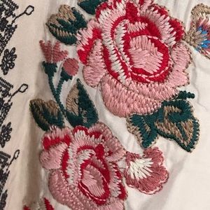 Embroidered MixedMedia Button Front Top